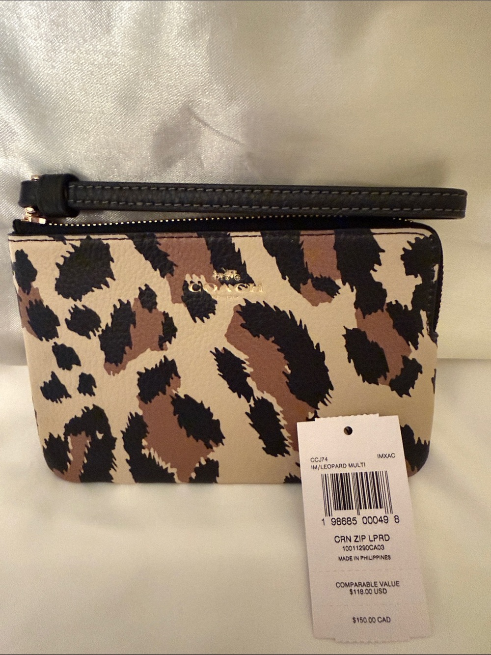 🤎🖤Coach NWT Leopard Print Corner Zip Wristlet With Gold Hardware - Picture 2 of 6